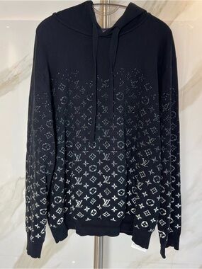 Louis Vuitton Black Hooded Sweater with Silver Monogram Gradient
